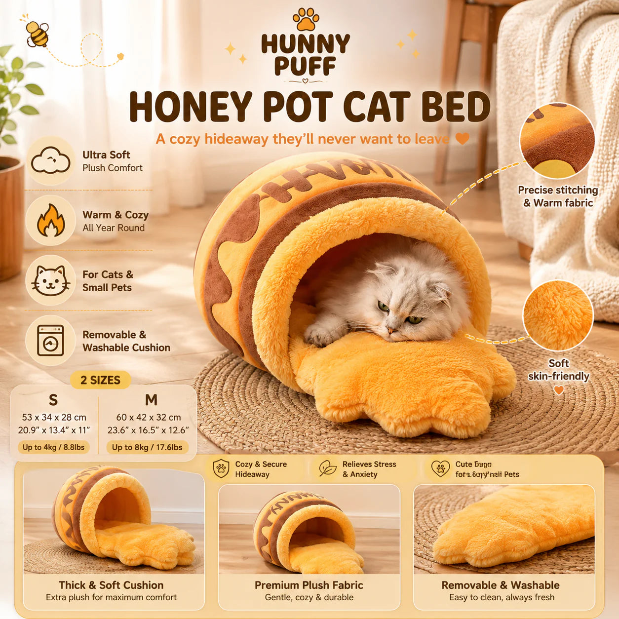 HunnyPaw™ Cozy Cat Cave Bed