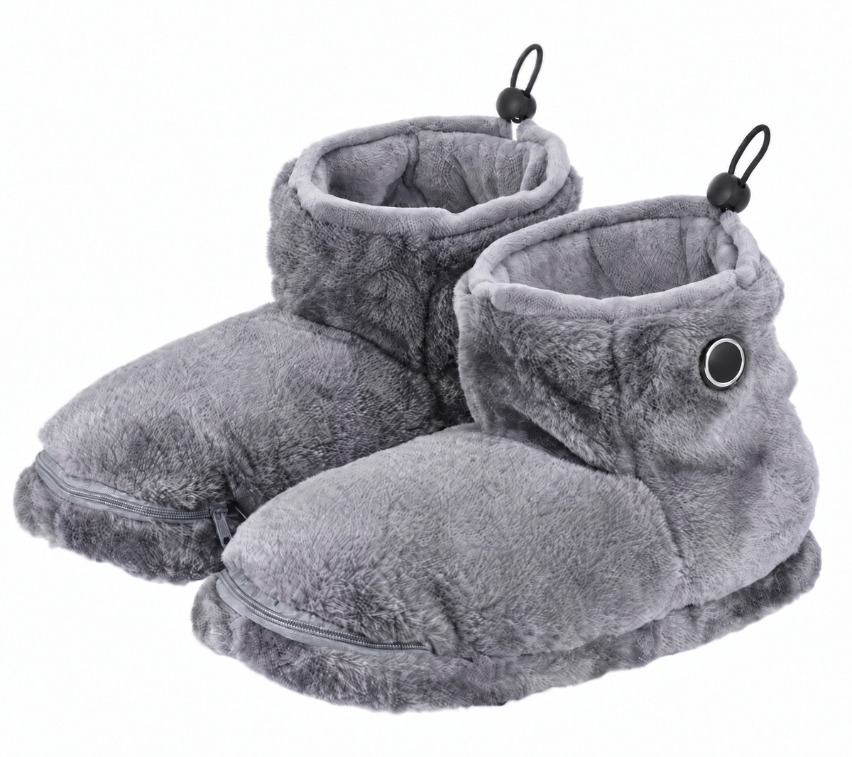 CozyStep heated plush slippers, gray, pair