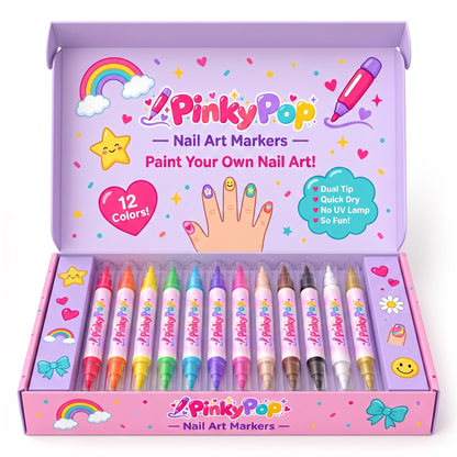 PinkyPop Nail Art Markers 12-color set, box open