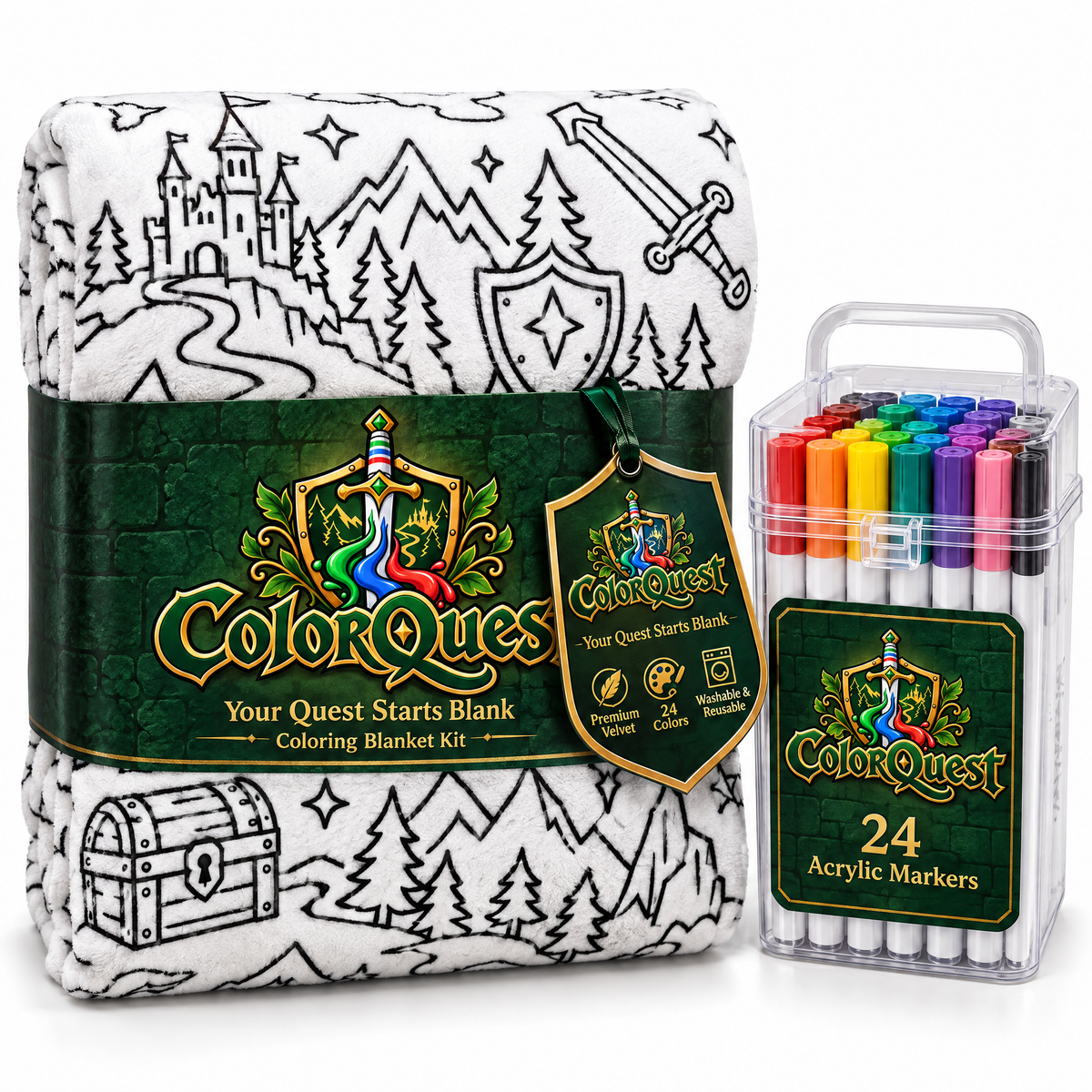 ColorQuest blanket folded in its belly band with the marker case