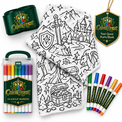 Everything in the ColorQuest kit: blanket, 24 markers, belly band and tag