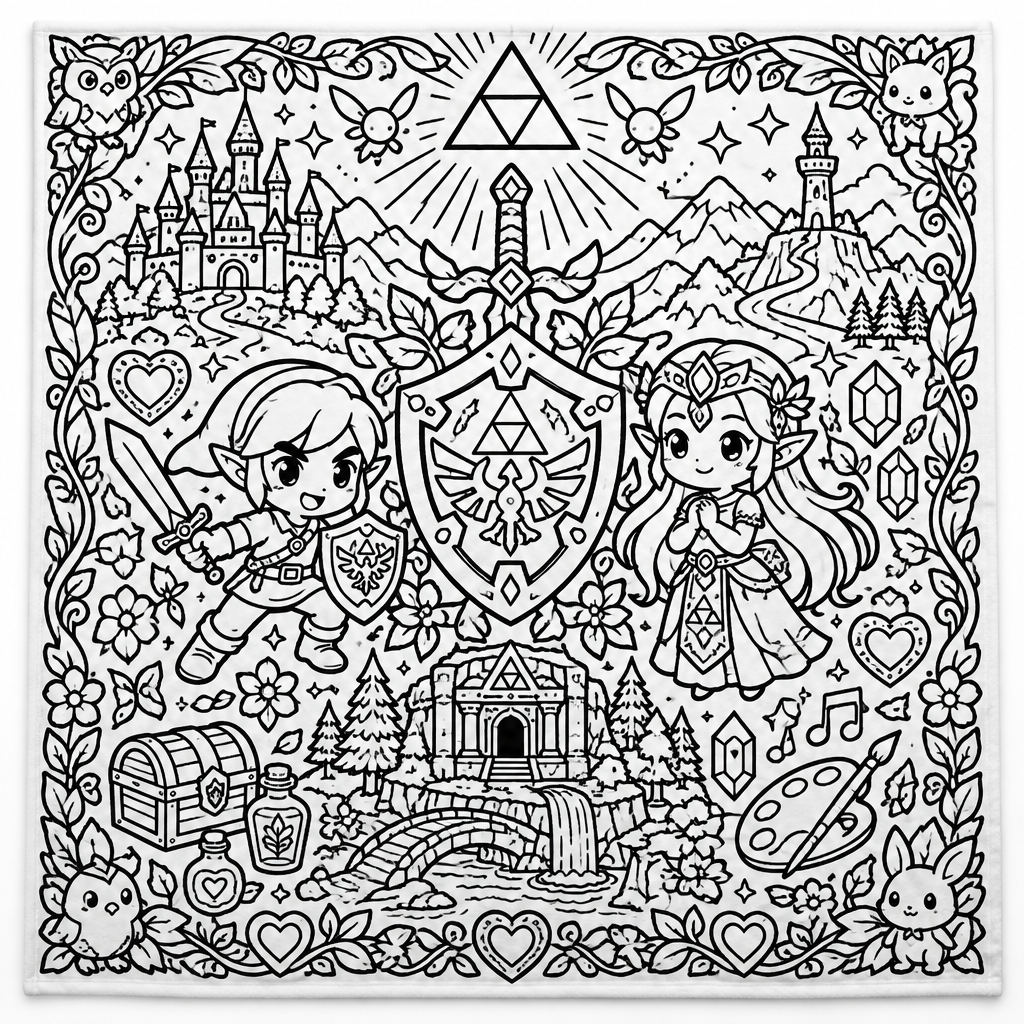 ColorQuest blanket — Hero Scene design, uncolored