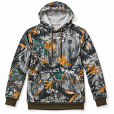BuckHeat heated hunting hoodie in autumn woodland camo, front view